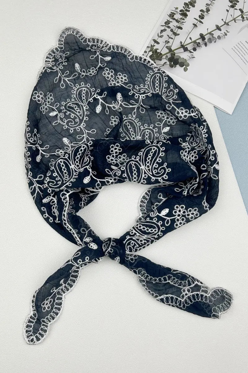 Boho Floral Embroidered Triangle Headscarf – Lightweight Casual Scarf Leto Collection