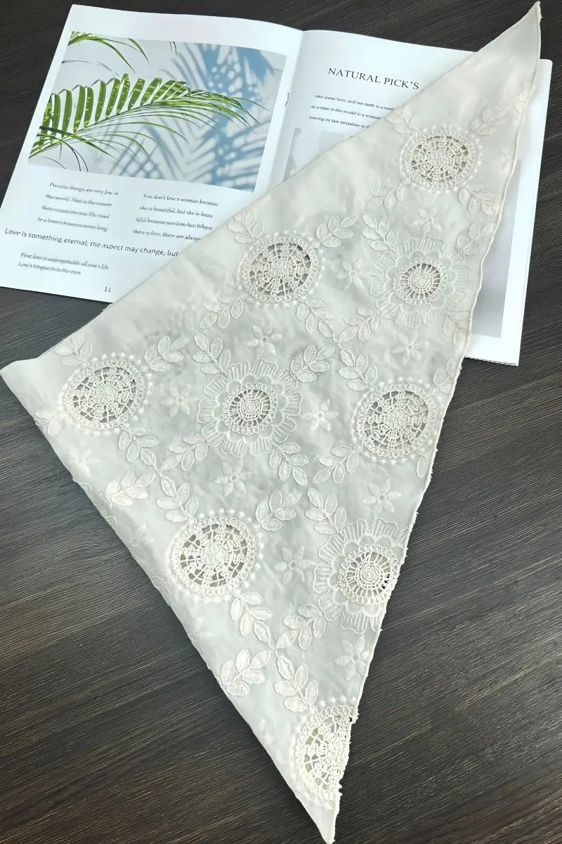 Cotton Floral Embroidered Triangle Headscarf – Vintage Boho Head Wrap Leto Collection