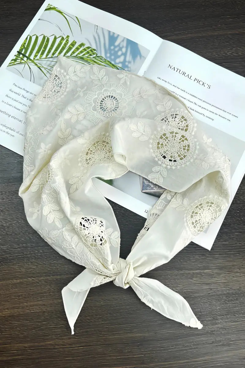 Cotton Floral Embroidered Triangle Headscarf – Vintage Boho Head Wrap Leto Collection