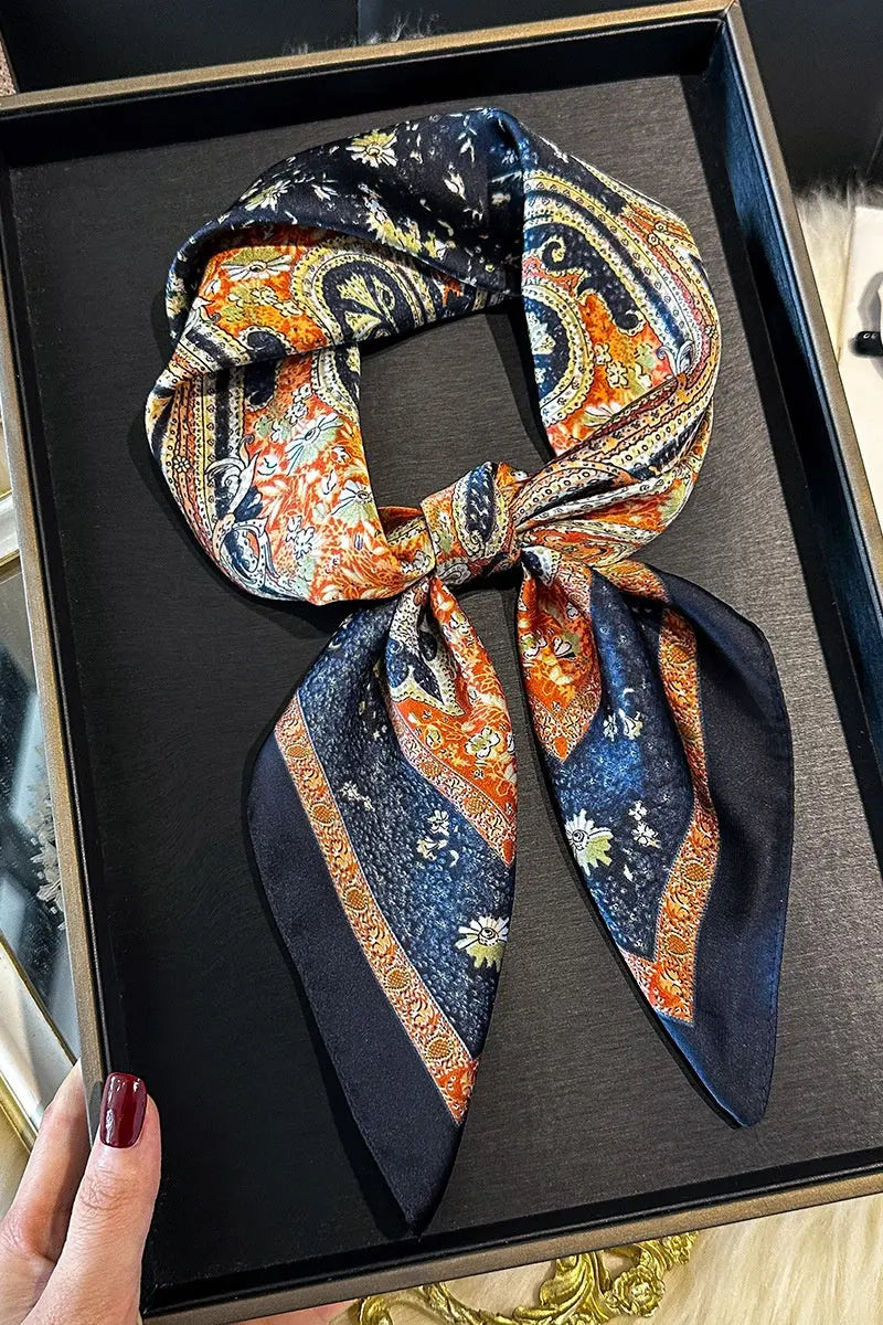 Vintage Paisley Print Silk Square Scarf for Women Leto Collection