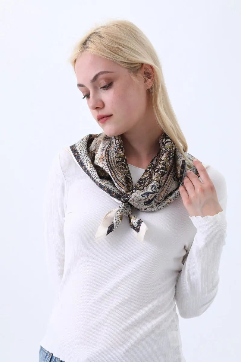 Vintage Paisley Print Silk Square Scarf for Women Leto Collection