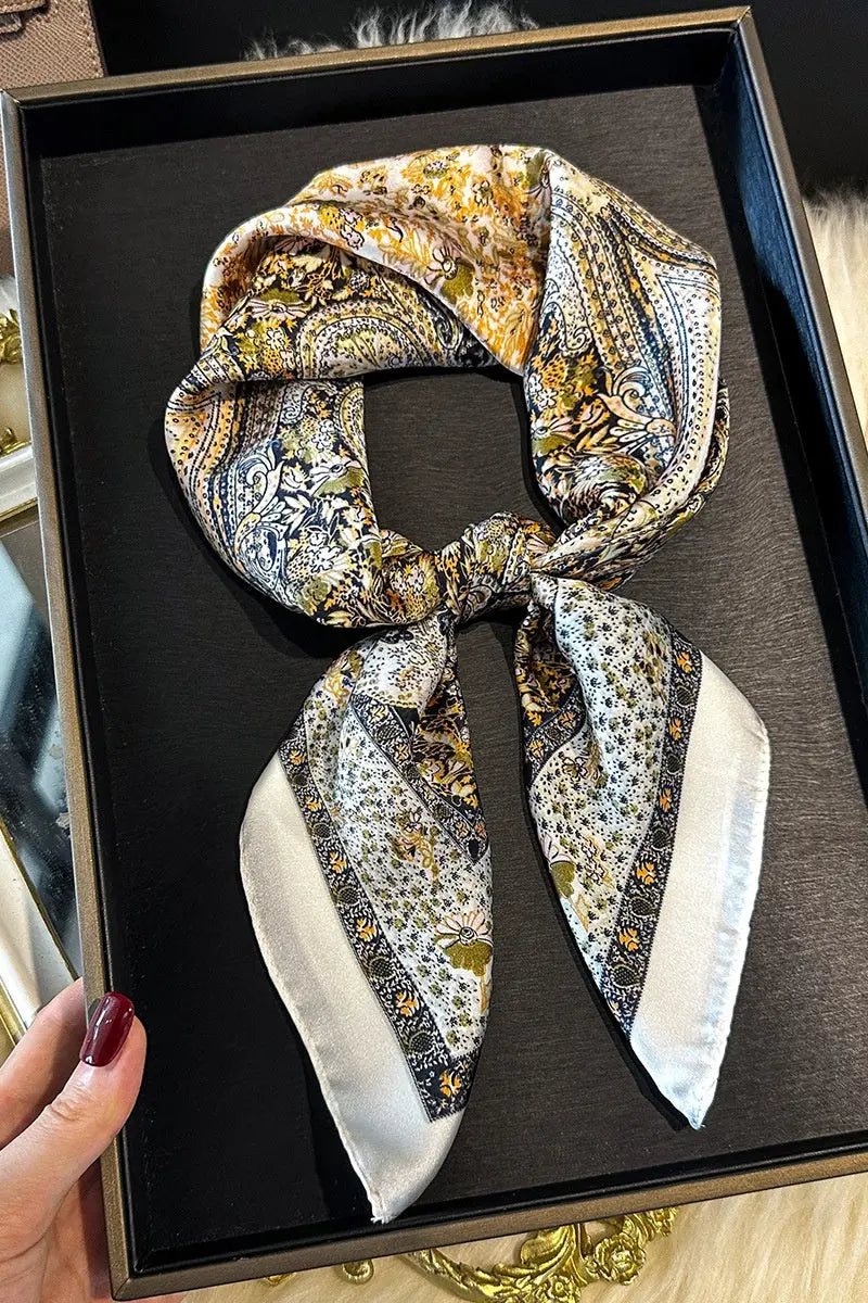 Vintage Paisley Print Silk Square Scarf for Women Leto Collection