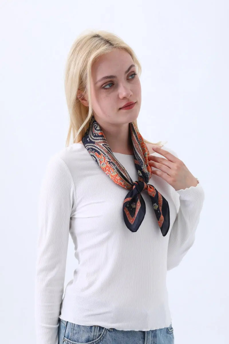 Vintage Paisley Print Silk Square Scarf for Women Leto Collection