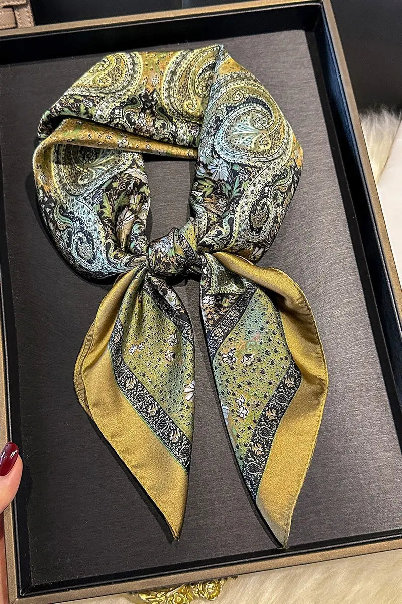 Vintage Paisley Print Silk Square Scarf for Women Leto Collection