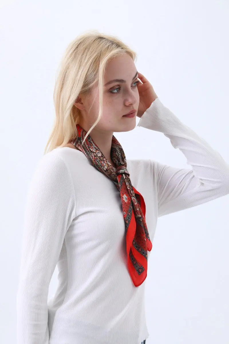 Vintage Paisley Print Silk Square Scarf for Women Leto Collection