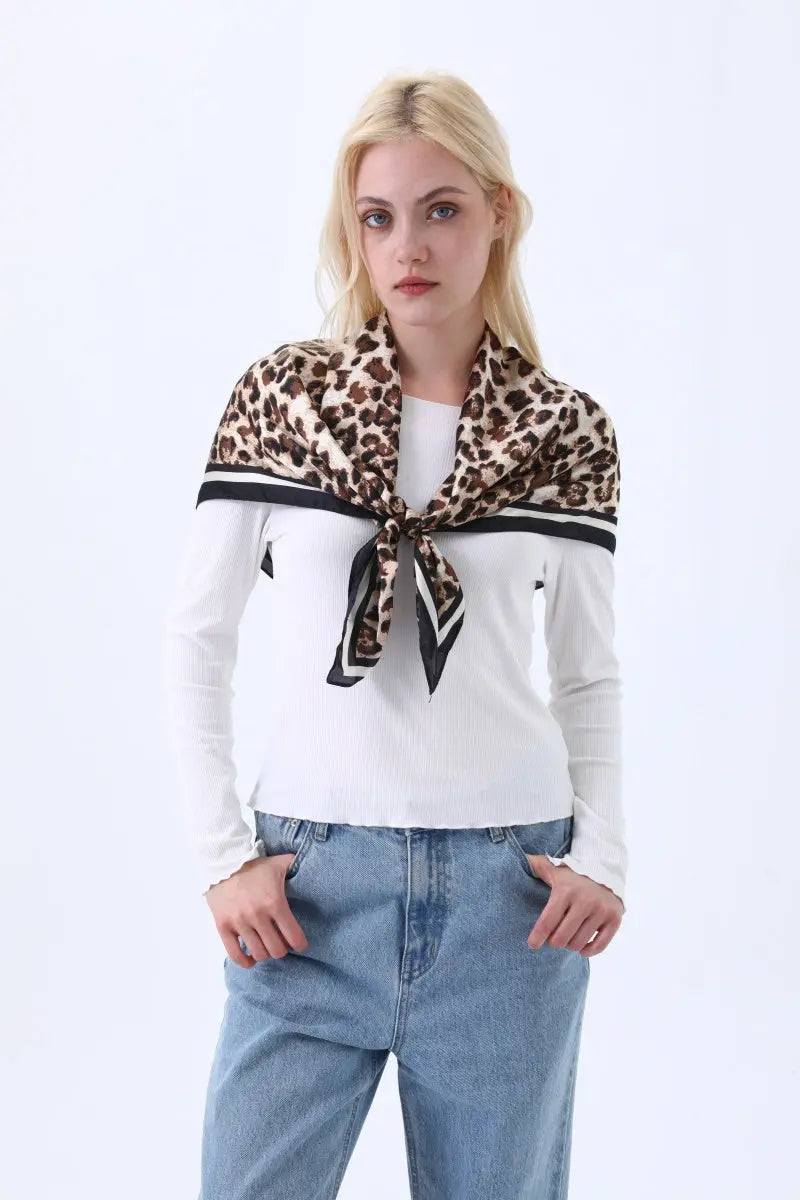Retro Leopard Print Satin Square Scarf – Lightweight for Head or Neck Wear Leto Collection