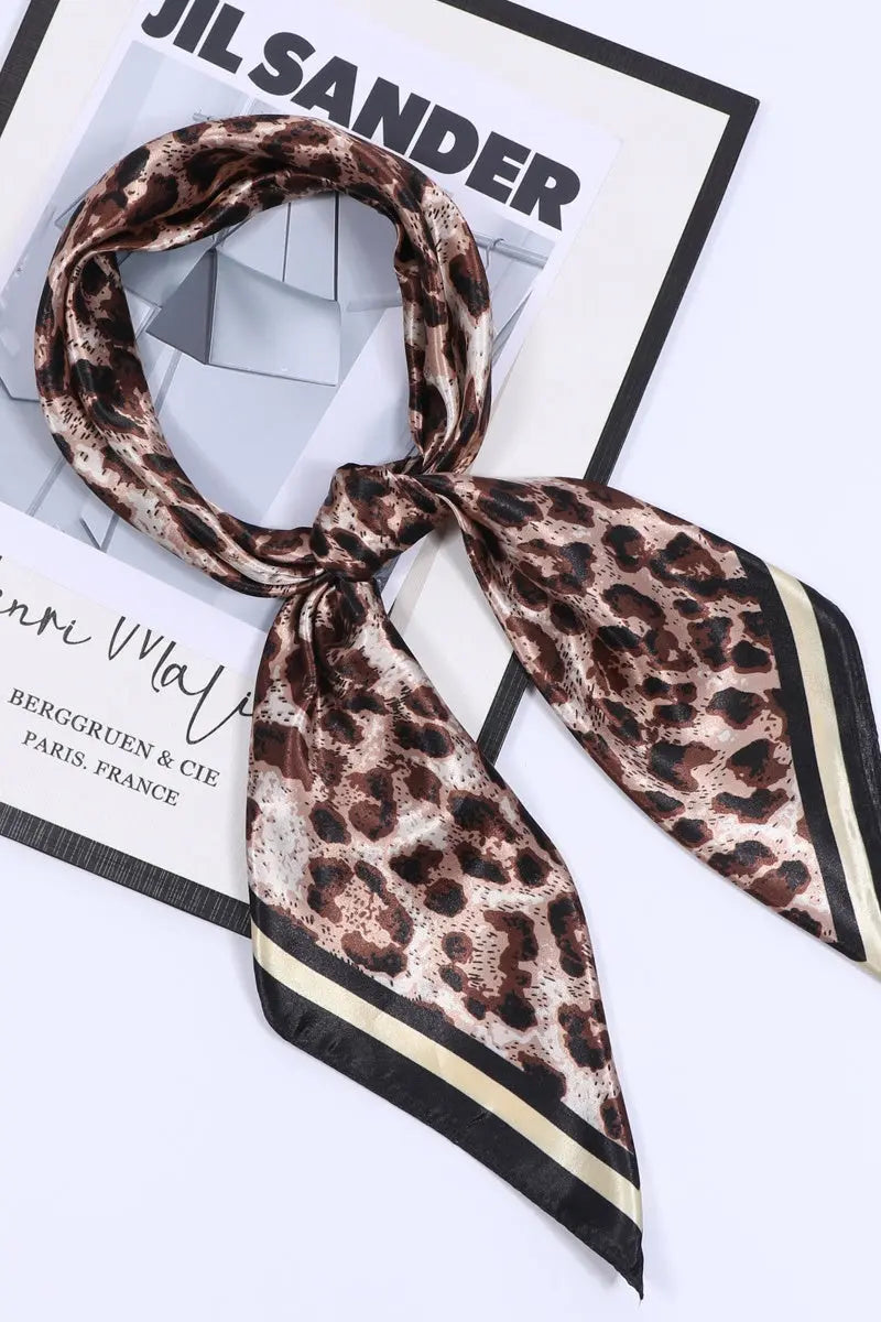 Retro Leopard Print Satin Square Scarf – Lightweight for Head or Neck Wear Leto Collection