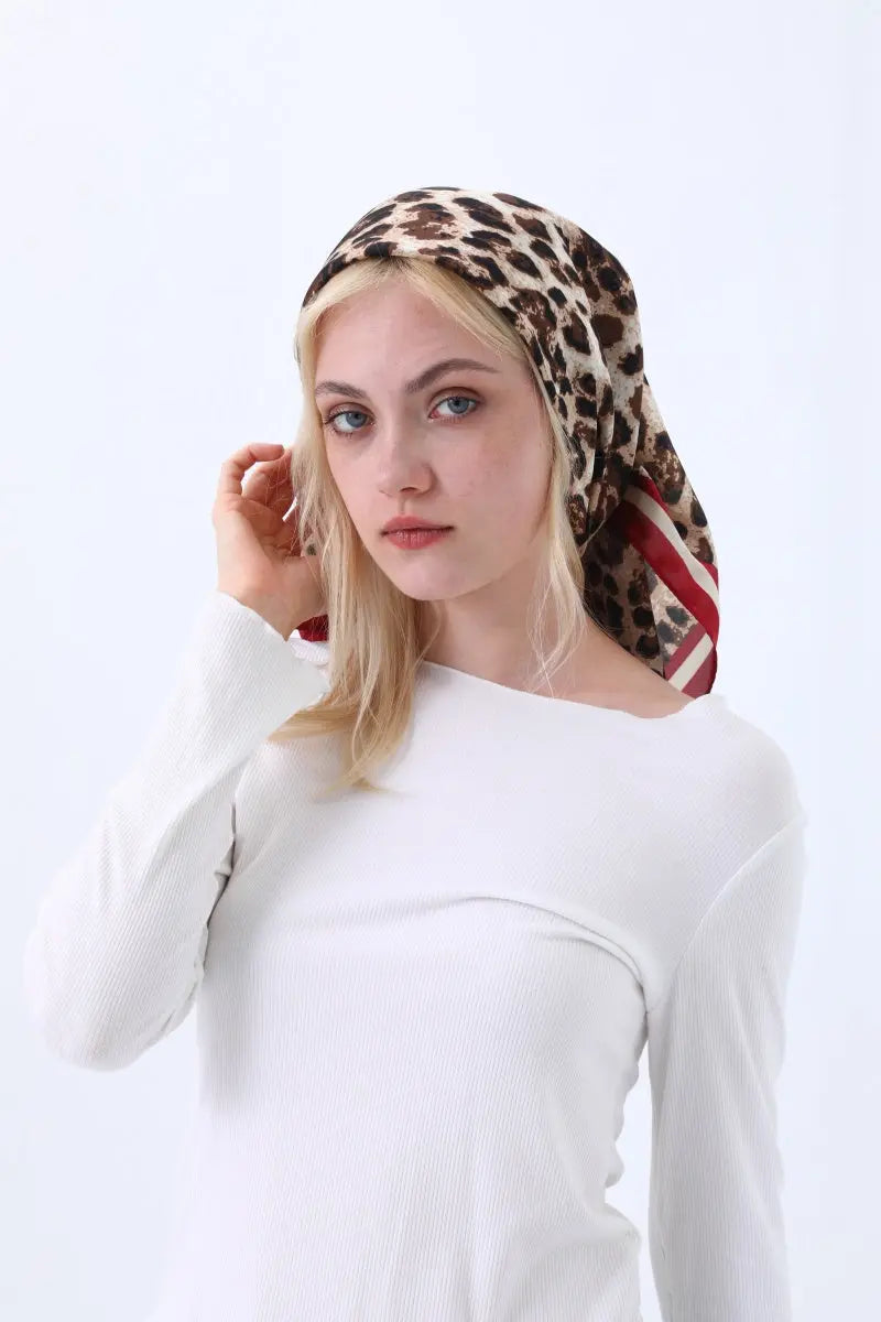 Retro Leopard Print Satin Square Scarf – Lightweight for Head or Neck Wear Leto Collection
