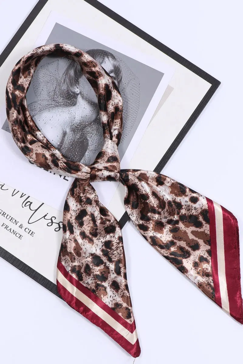 Retro Leopard Print Satin Square Scarf – Lightweight for Head or Neck Wear Leto Collection
