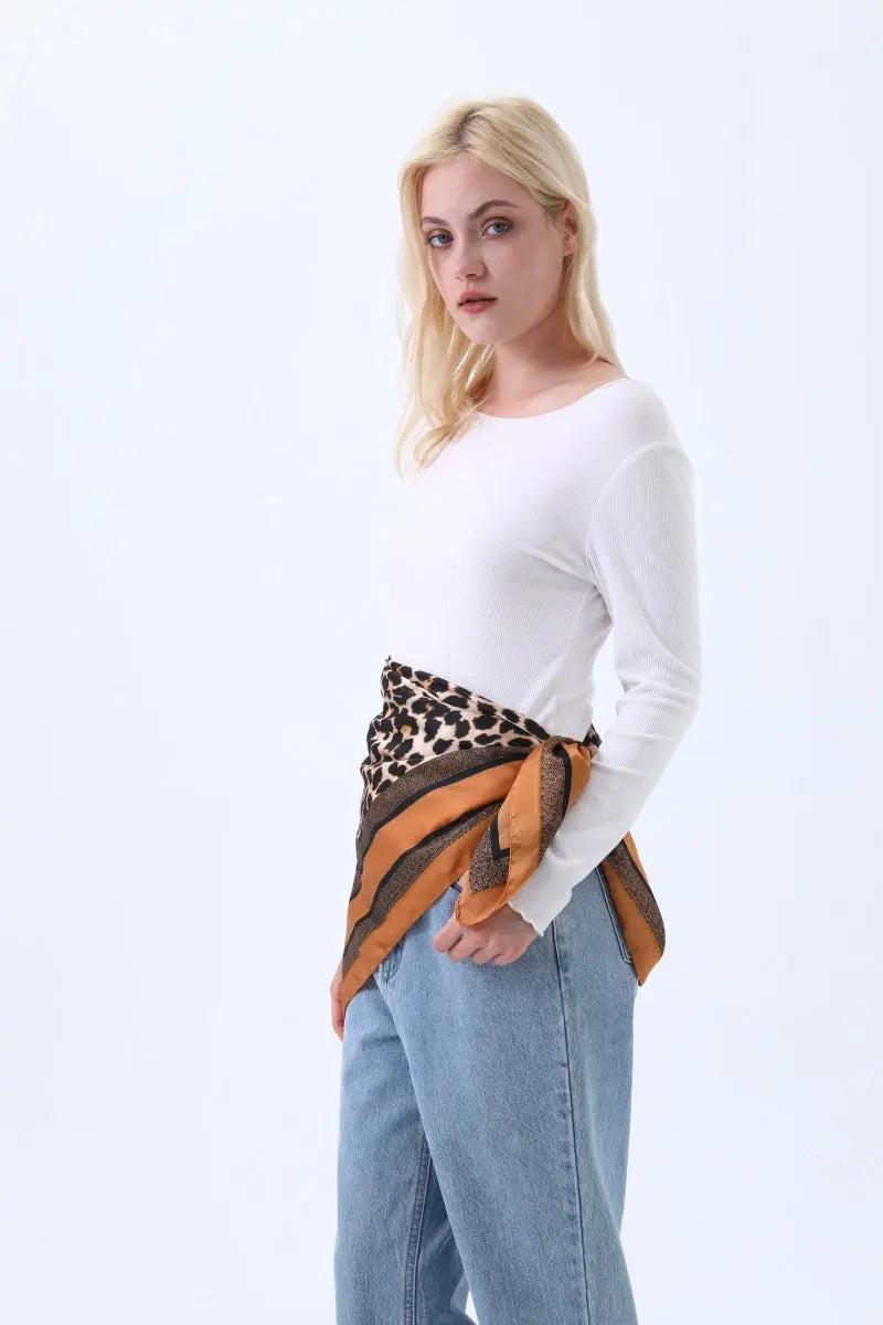 Stylish Leopard Print Satin Scarf – 3 Ways: Head, Neck & Waist Wrap leto-collection