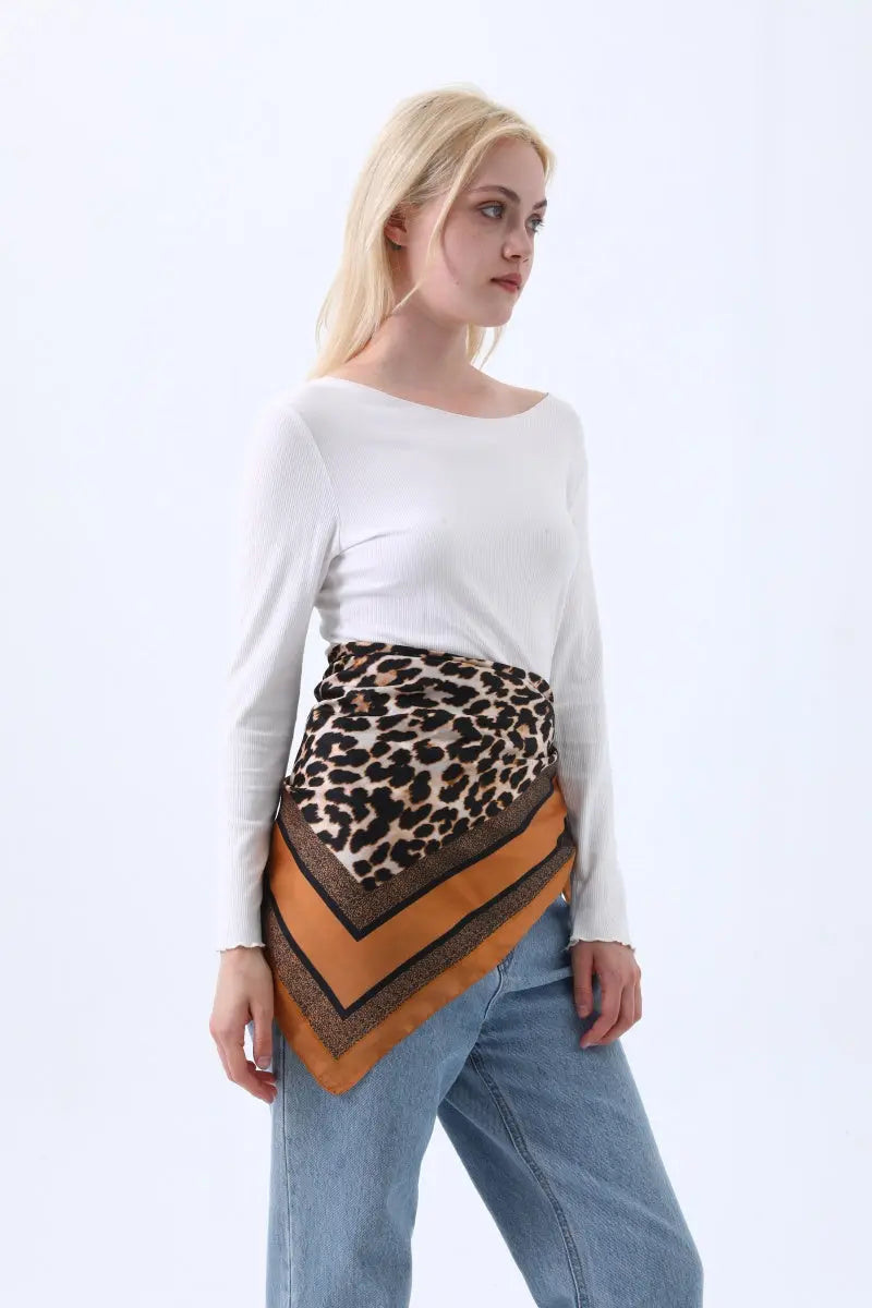 Stylish Leopard Print Satin Scarf – 3 Ways: Head, Neck & Waist Wrap leto-collection