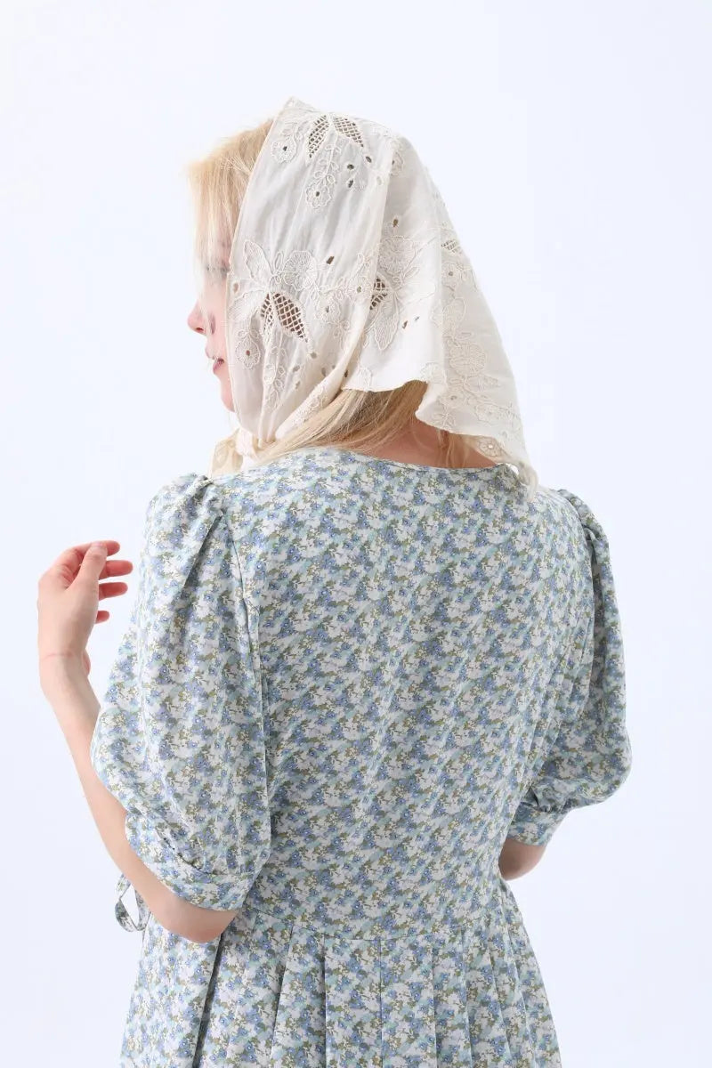 Floral Embroidered Cotton Triangle Headscarf – Vintage Boho Wrap Leto Collection