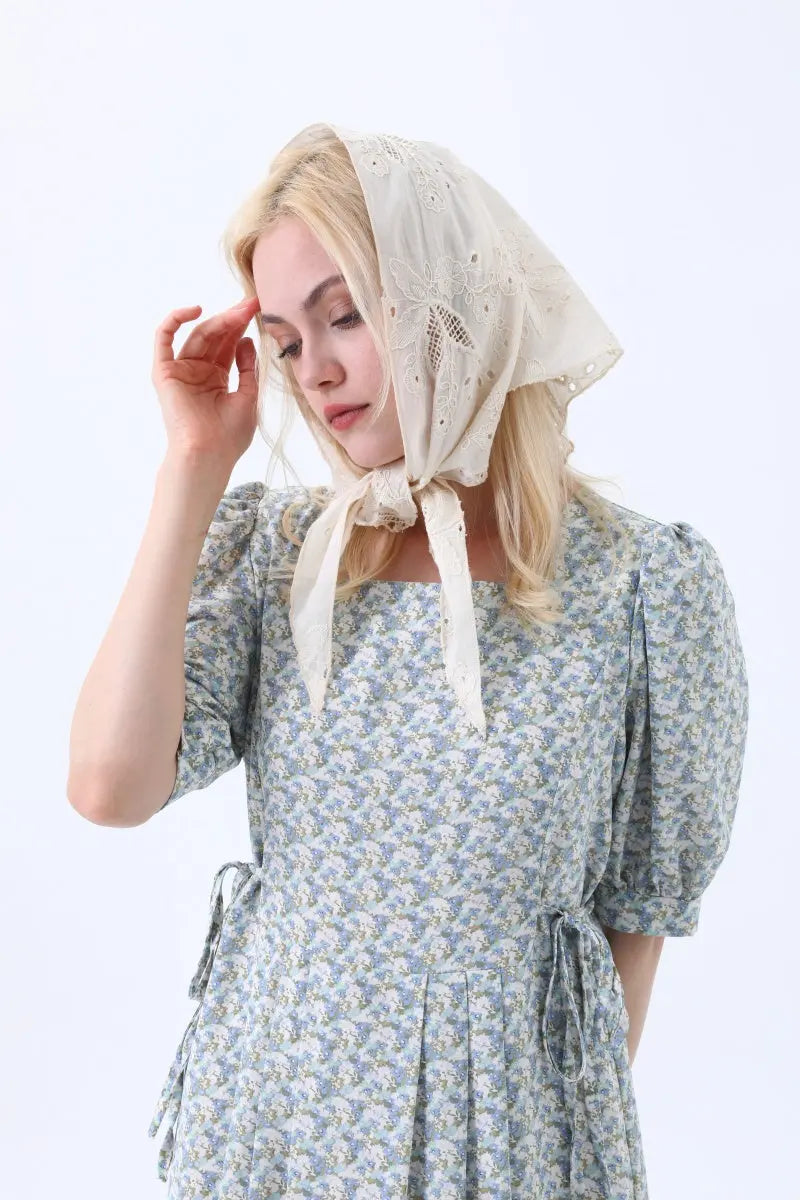 Floral Embroidered Cotton Triangle Headscarf – Vintage Boho Wrap Leto Collection
