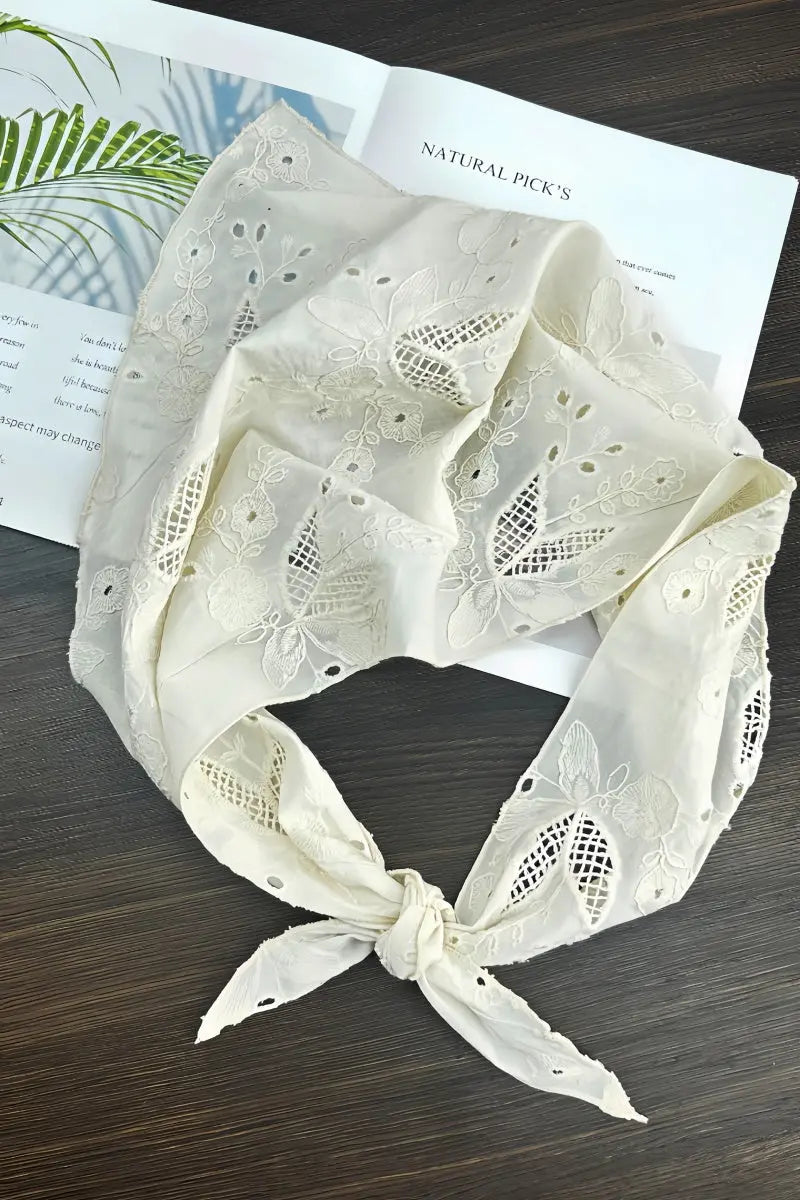Floral Embroidered Cotton Triangle Headscarf – Vintage Boho Wrap Leto Collection
