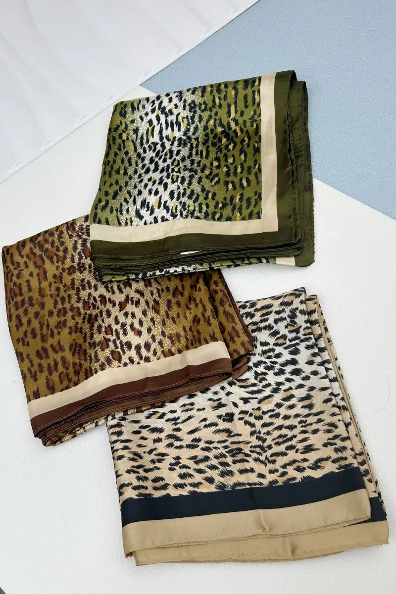 Classic Leopard Print Silk Scarf – Multi Purpose Neck & Head Wrap Leto Collection
