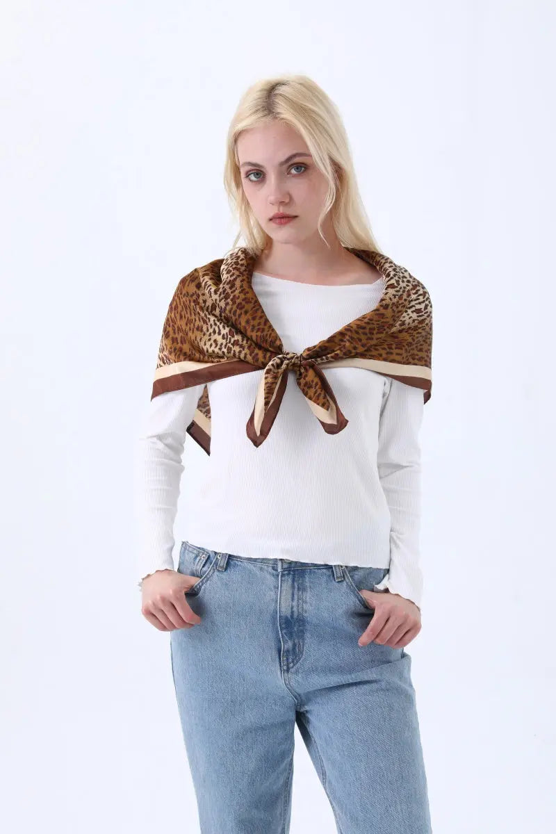 Classic Leopard Print Silk Scarf – Multi Purpose Neck & Head Wrap Leto Collection