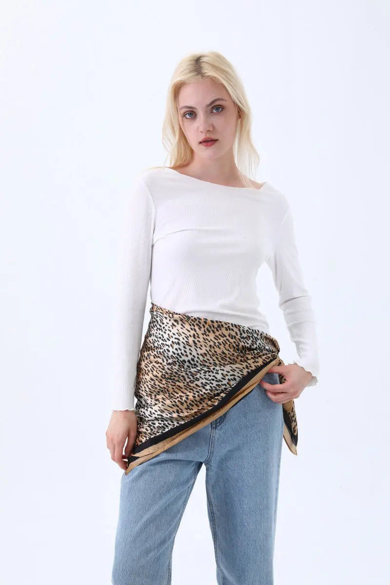 Classic Leopard Print Silk Scarf – Multi Purpose Neck & Head Wrap Leto Collection