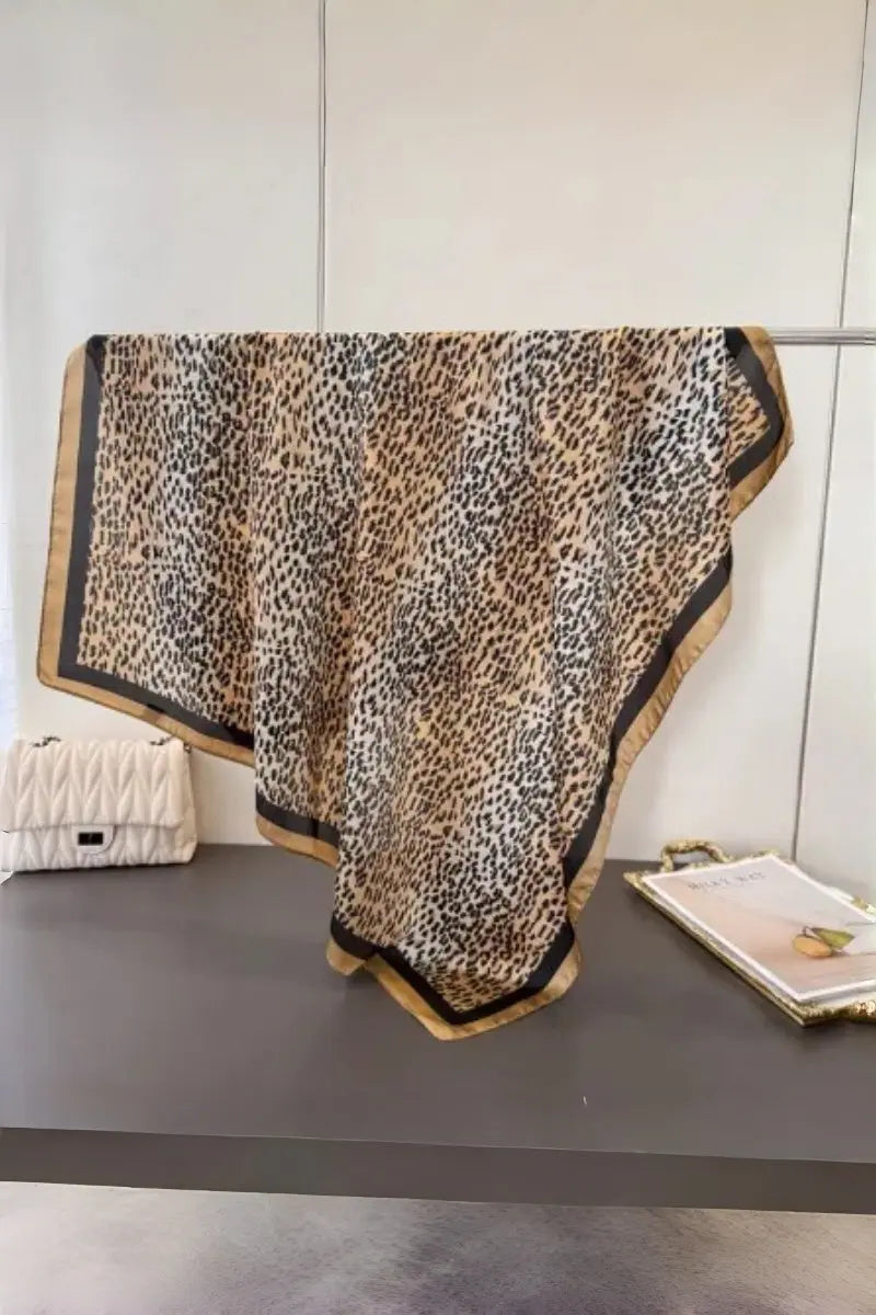 Classic Leopard Print Silk Scarf – Multi Purpose Neck & Head Wrap Leto Collection