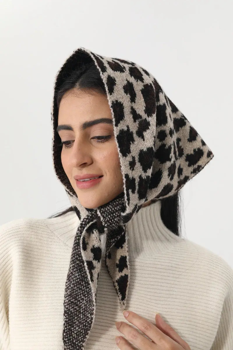 Women Leopard Print Knit Triangle Multi Wear Head Wrap 🐆✨ Leto Collection