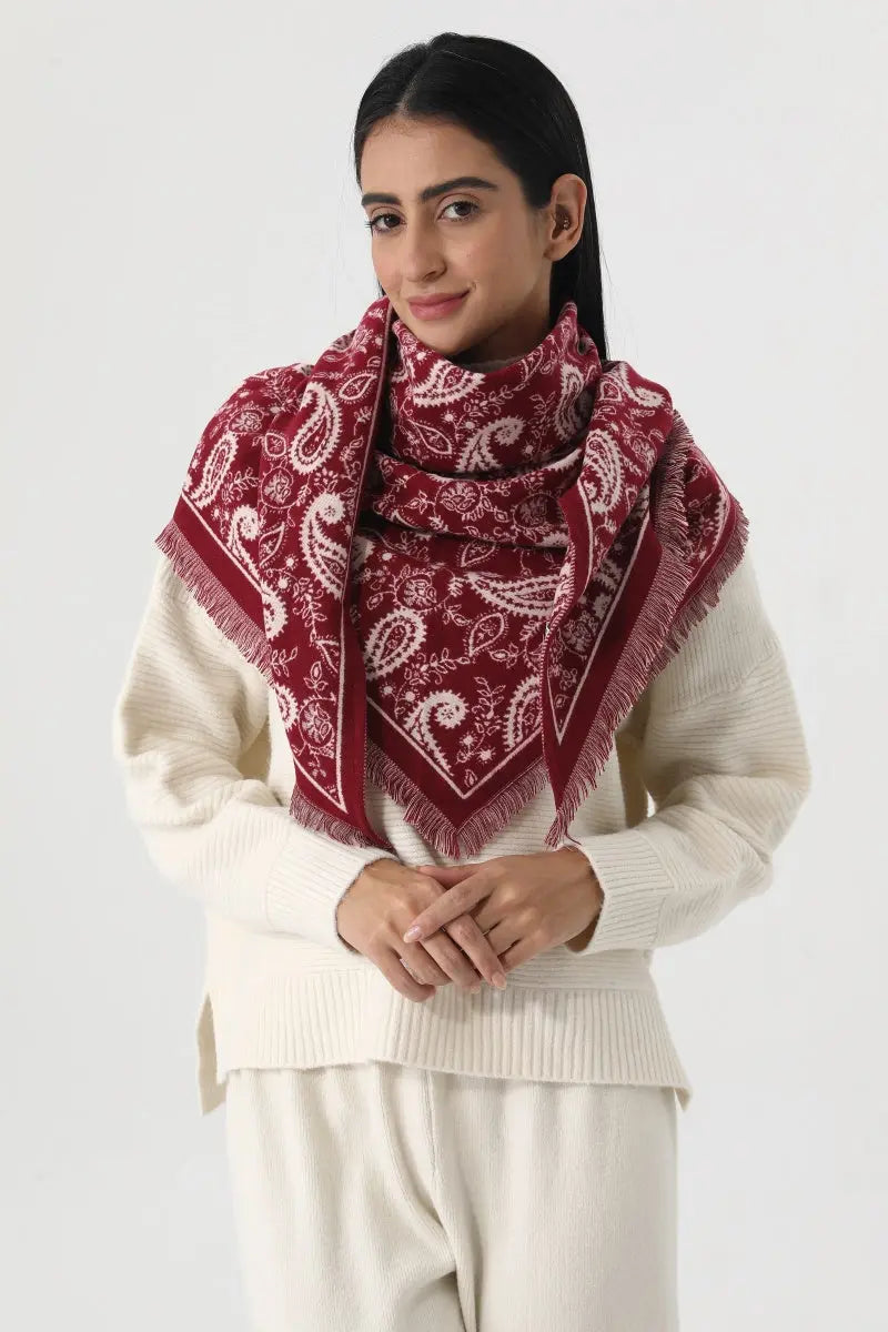 Women Paisley Print Tassel Triangle Warm Shawl Wrap 🪡🌼 Leto Collection