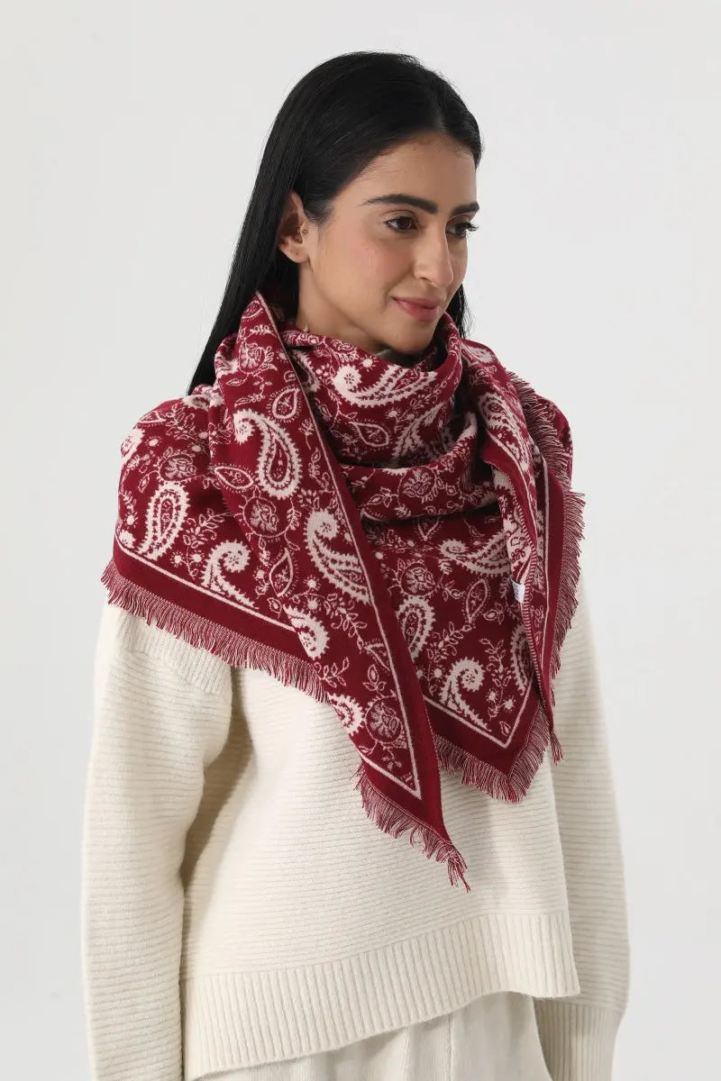 Women Paisley Print Tassel Triangle Warm Shawl Wrap 🪡🌼 Leto Collection