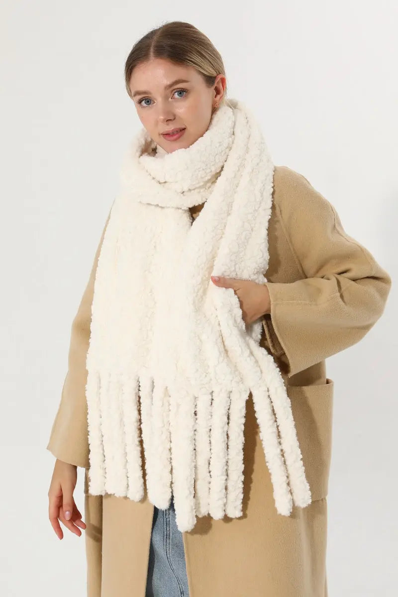 Plush Teddy Fleece Tassel Scarf Solid Warm Winter Women Shawl 🧣🤎 Leto Collection