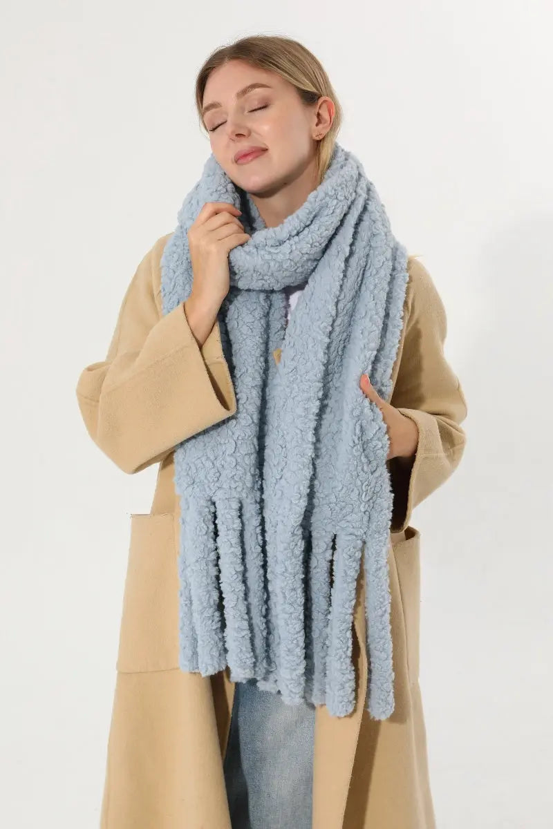 Plush Teddy Fleece Tassel Scarf Solid Warm Winter Women Shawl 🧣🤎 Leto Collection