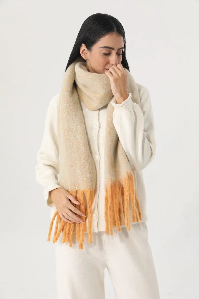 Women Gradient Tassel Thick Knit Soft Warm Winter Wrap 🧣🎨 Leto Collection