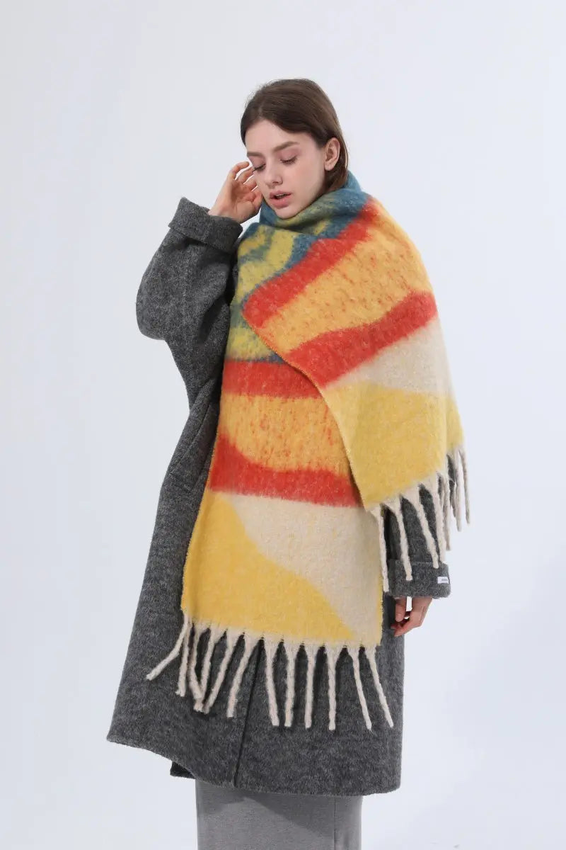 Thick Gradient Stripe Tassel Women Warm Scarf Leto Collection