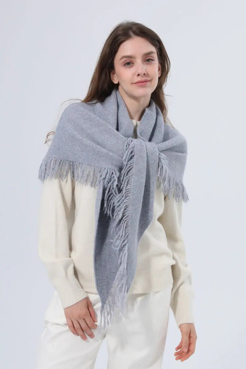 Women Warm Knit Triangle Shawl Frayed Edge Multi‑Use Scarf Leto Collection