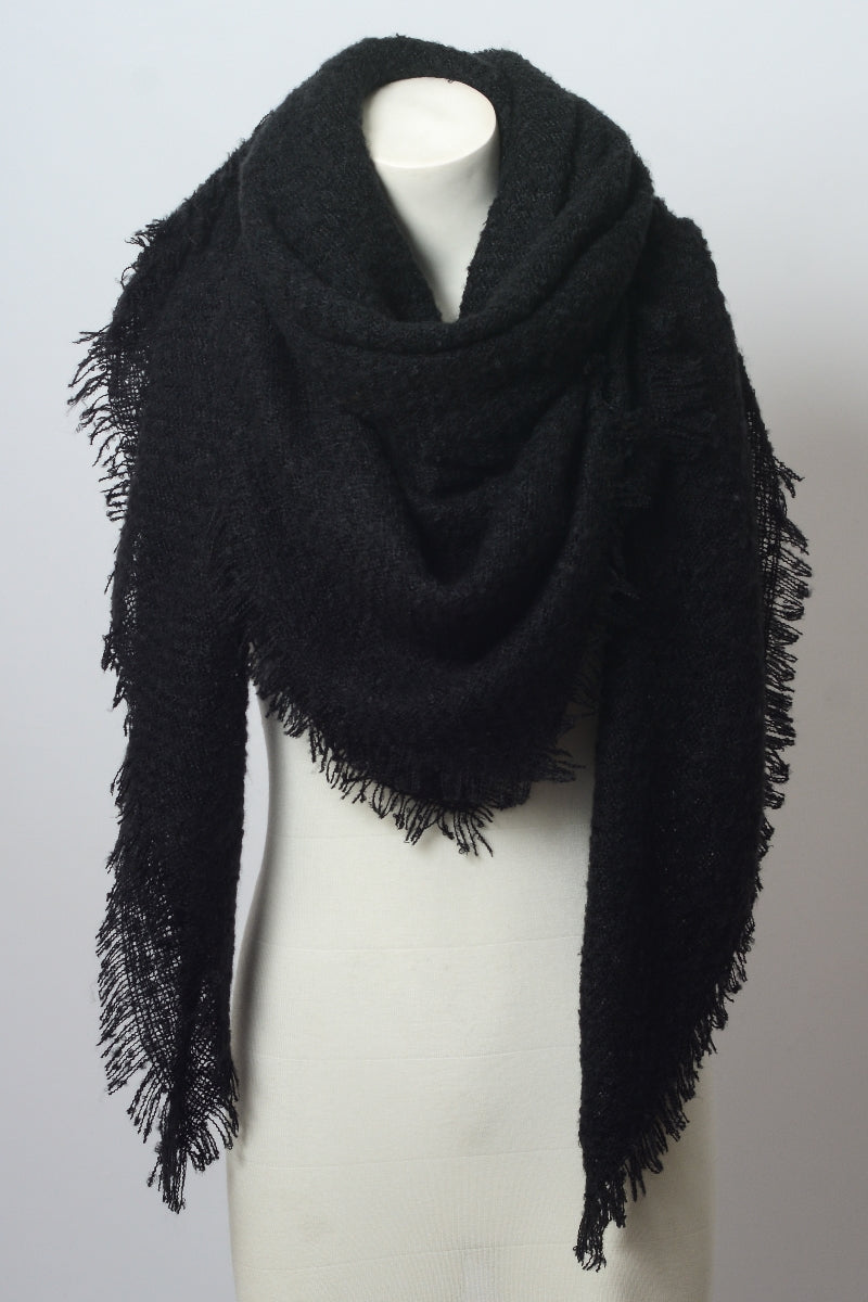 Black mohair square scarf from Leto Collection, showcasing soft, cozy knit fabric and stylish square design.