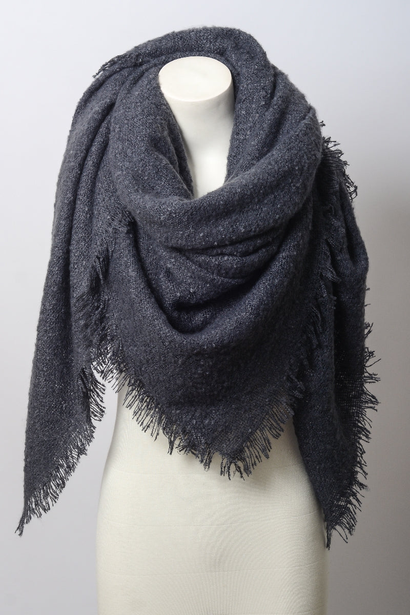Leto Collection mohair square blanket scarf in jean blue, soft and cozy with a stylish woven pattern.
