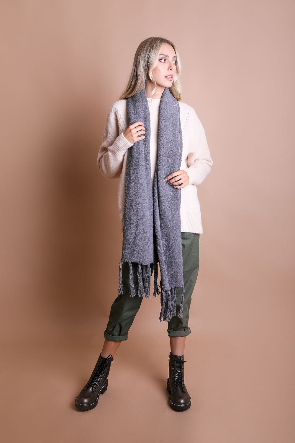 Ultra-Soft Boucle Tassel Scarf Leto Collection