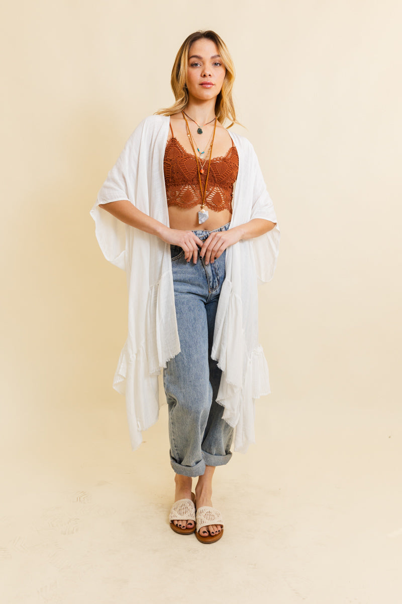 Solid Ruffle Edge Bohemian Kimono Leto Collection