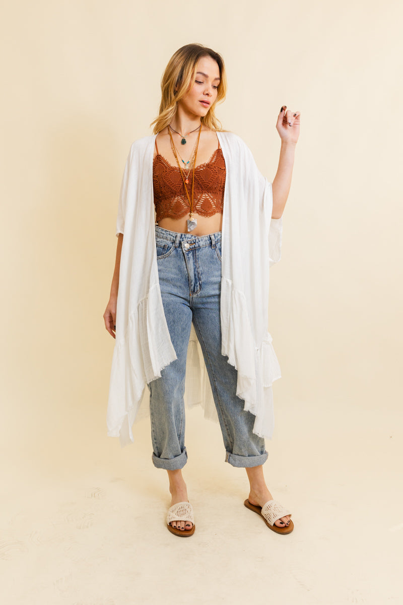 Solid Ruffle Edge Bohemian Kimono Leto Collection