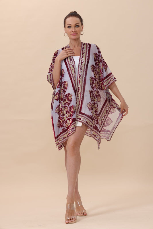 Opulent Velvet & Sheer Rose Kimono – Romantic Elegance🌹✨ Leto Collection