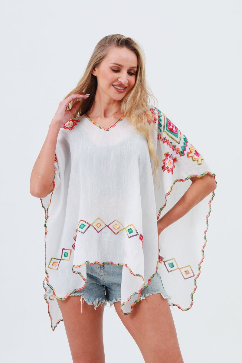 Geometric Embroidery Kimono – Lightweight & Soft Layer 🧵 Leto Collection
