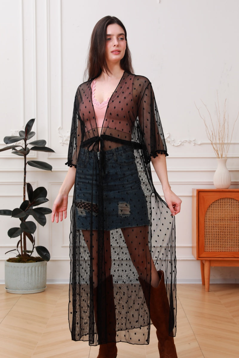 Boho Dream: Polka Dot Mesh Kimono Duster Leto Collection