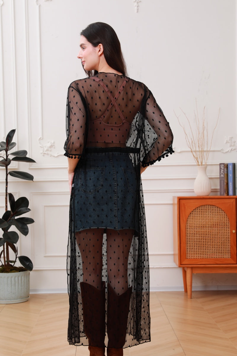 Boho Dream: Polka Dot Mesh Kimono Duster Leto Collection