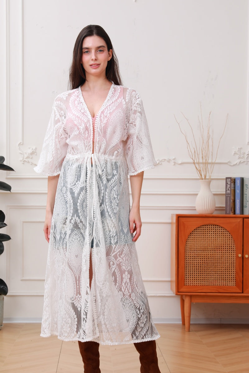 Boho Spirit: Paisley Mesh Lace Kimono Duster Leto Collection