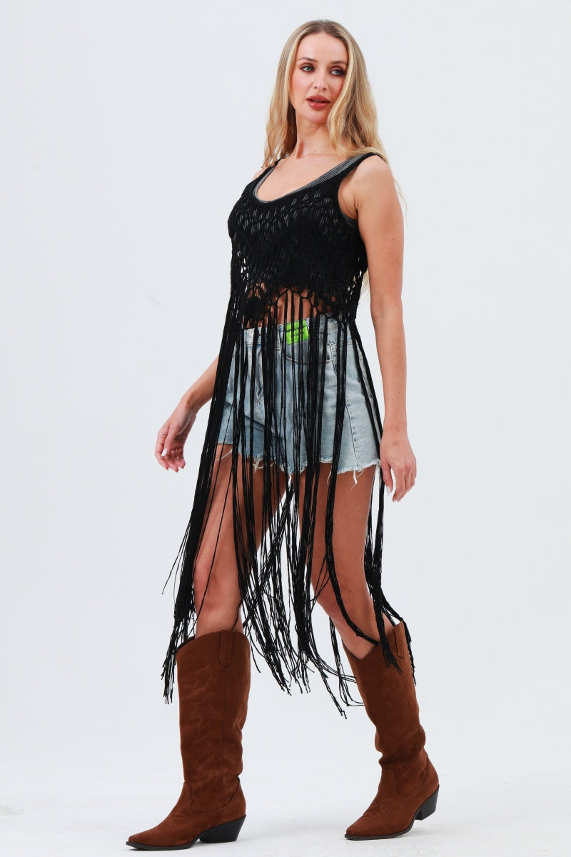 Long Tassel Fringe Crochet Kimono – Boho Statement Cover-Up 🌿✨ Leto Collection