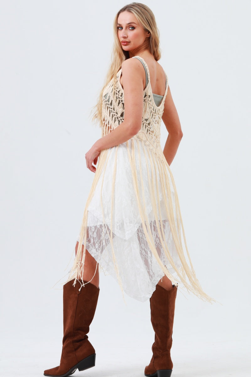 Long Tassel Fringe Crochet Kimono – Boho Statement Cover-Up 🌿✨ Leto Collection