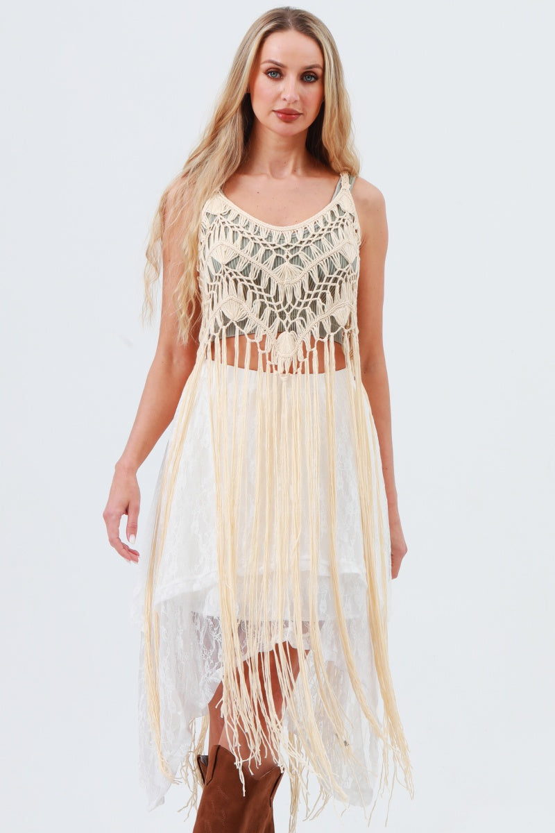 Long Tassel Fringe Crochet Kimono – Boho Statement Cover-Up 🌿✨ Leto Collection