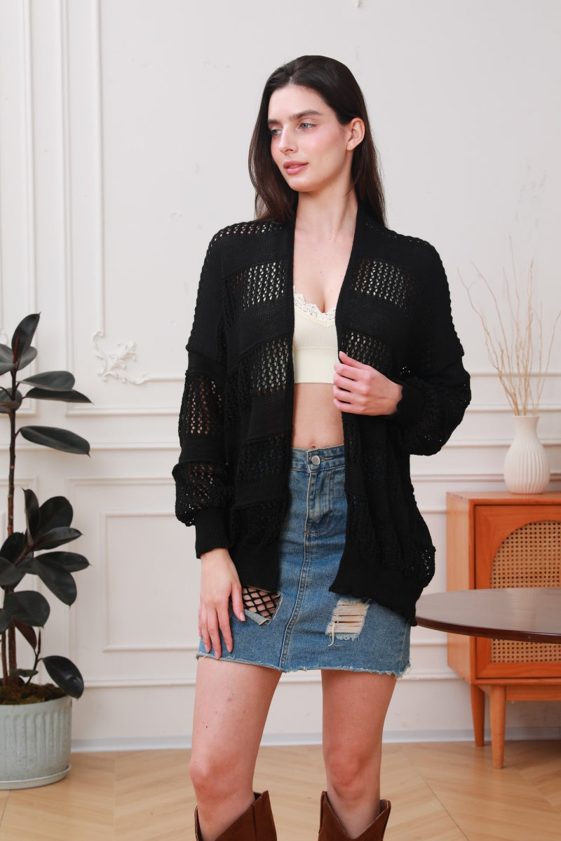 Breeze & Boho: Loose Fit Lightweight Crochet Knit Cardigan - leto-collection