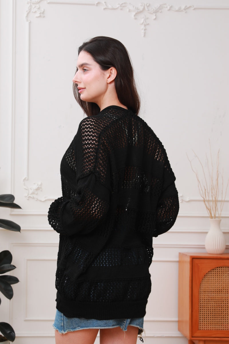 Breeze & Boho: Loose Fit Lightweight Crochet Knit Cardigan - leto-collection