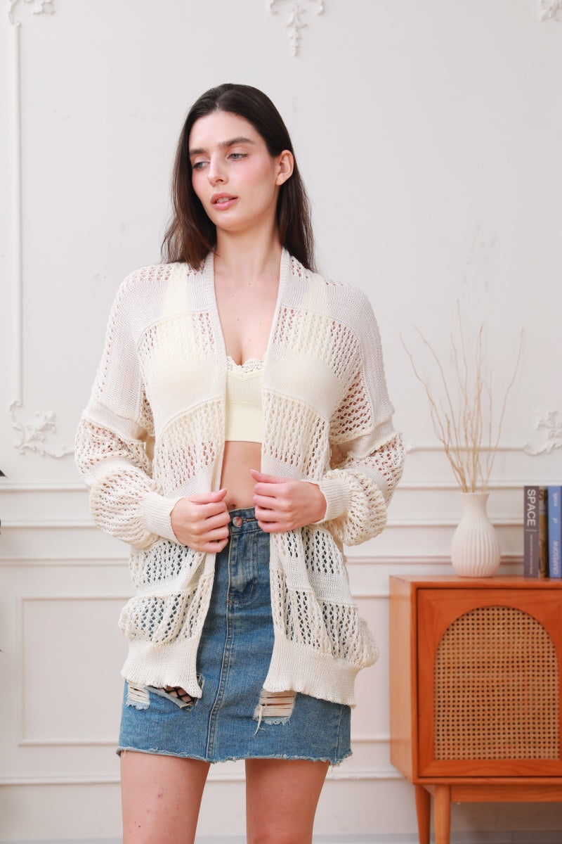 Breeze & Boho: Loose Fit Lightweight Crochet Knit Cardigan - leto-collection