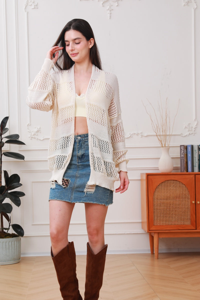 Breeze & Boho: Loose Fit Lightweight Crochet Knit Cardigan - leto-collection