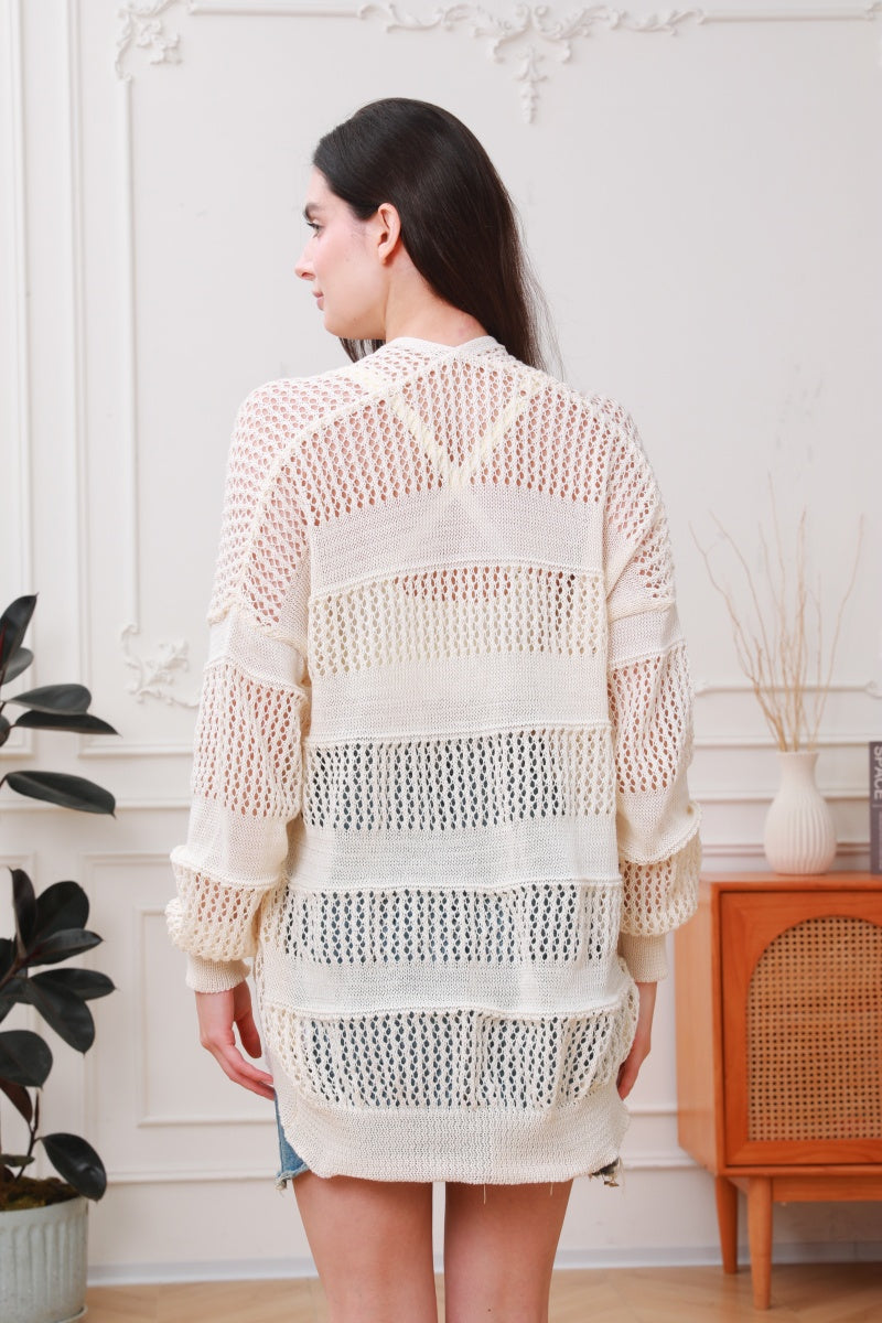 Breeze & Boho: Loose Fit Lightweight Crochet Knit Cardigan - leto-collection