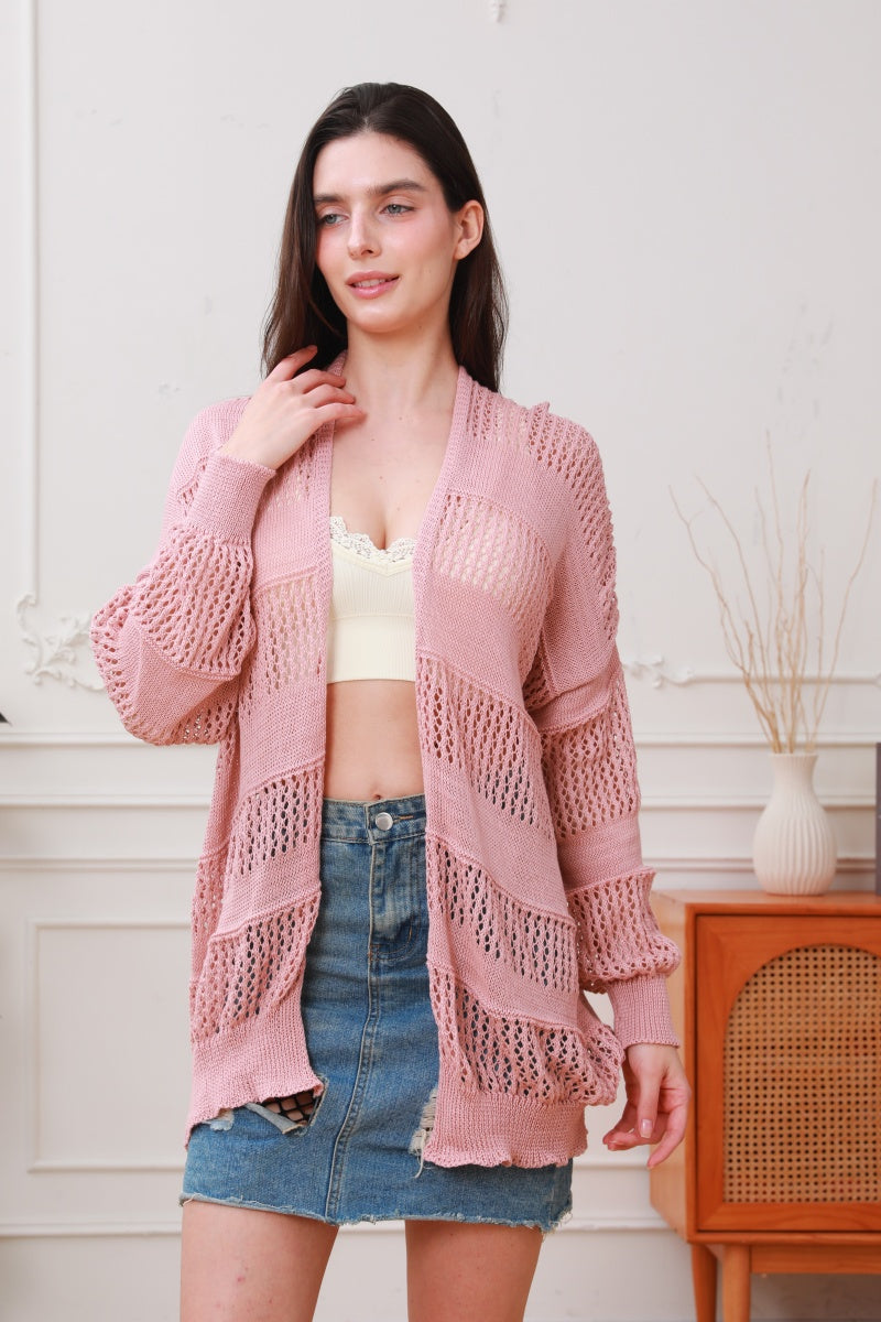 Breeze & Boho: Loose Fit Lightweight Crochet Knit Cardigan - leto-collection
