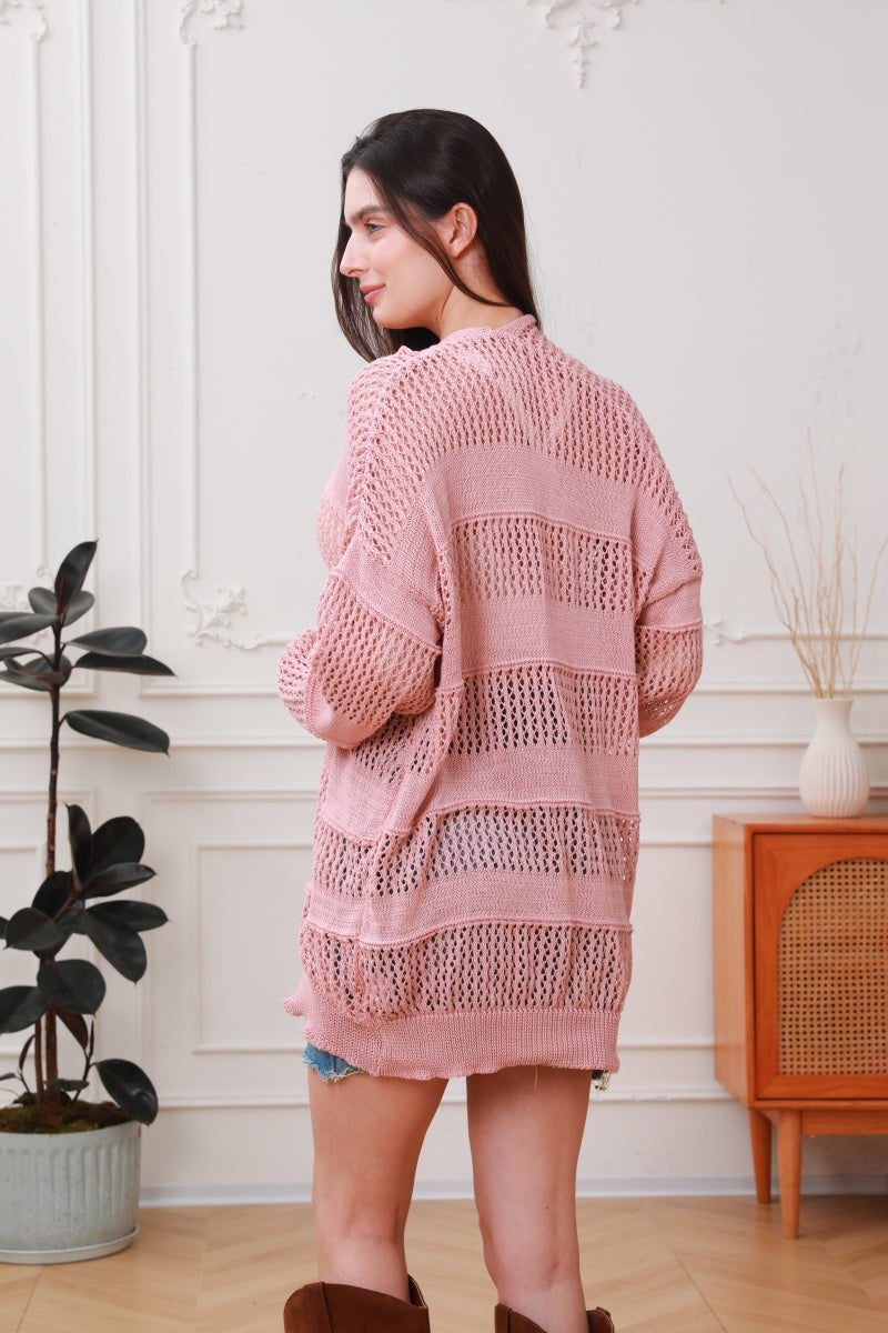 Breeze & Boho: Loose Fit Lightweight Crochet Knit Cardigan - leto-collection